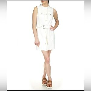 Michael Kors Women Frayed Denim Crew Neck Sleeveless Dress